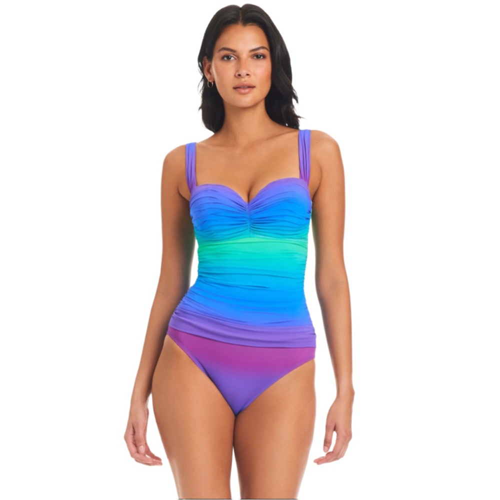 {Bleu Rod Beattie} "Heat of the Moment Shirred Bandeau Swimsuit" Ombre One Piece